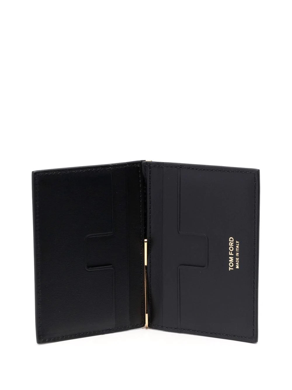 TOM FORD Logo-Print Croc Effect Money Clip Cardholder Black/Gold - MAISONDEFASHION.COM