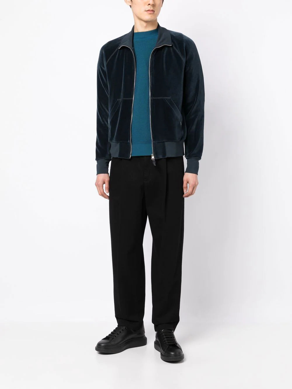 TOM FORD Zip Up Velour Jacket Navy - MAISONDEFASHION.COM