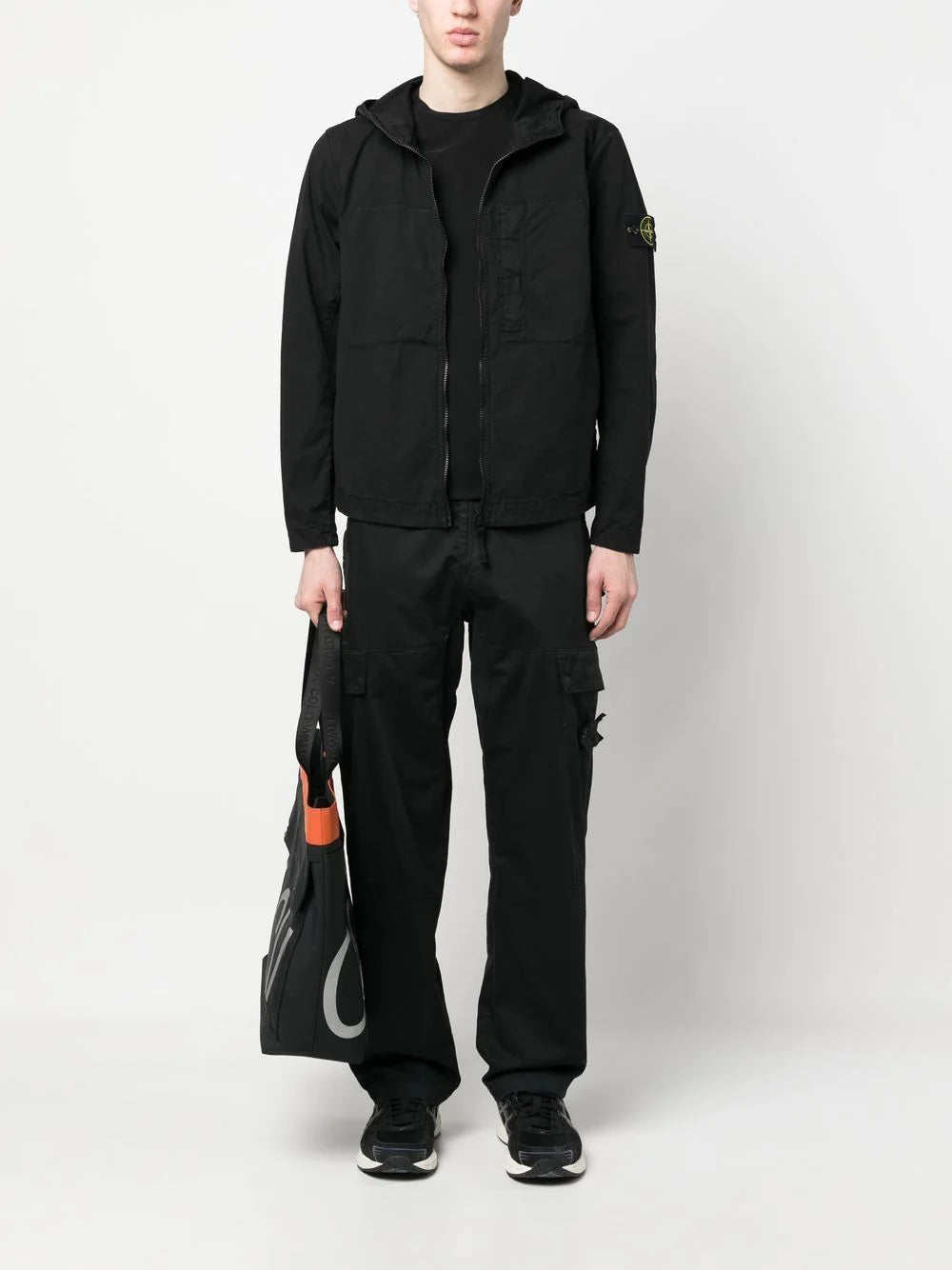 STONE ISLAND Logo Patch Zip Up Lightweight Jacket Black - MAISONDEFASHION.COM