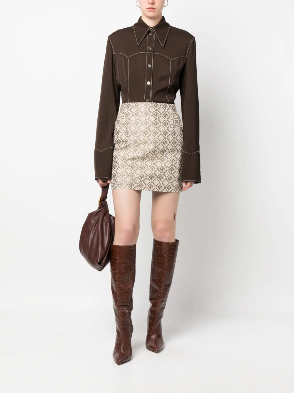 MARINE SERRE WOMEN Moon Diamant Jacquard Mini Skirt Beige - MAISONDEFASHION.COM