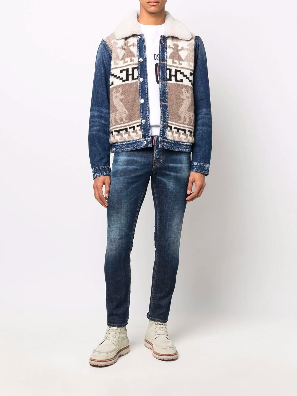 DSQUARED2 Knit Panel Denim Jacket - MAISONDEFASHION.COM