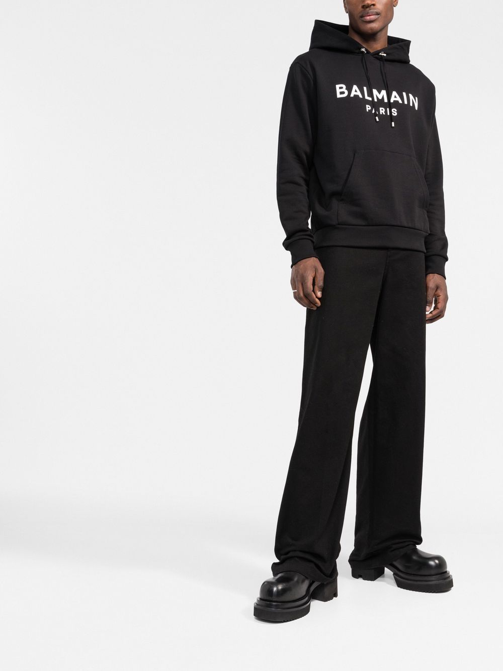 BALMAIN Logo Drawstring Hoodie Black - MAISONDEFASHION.COM