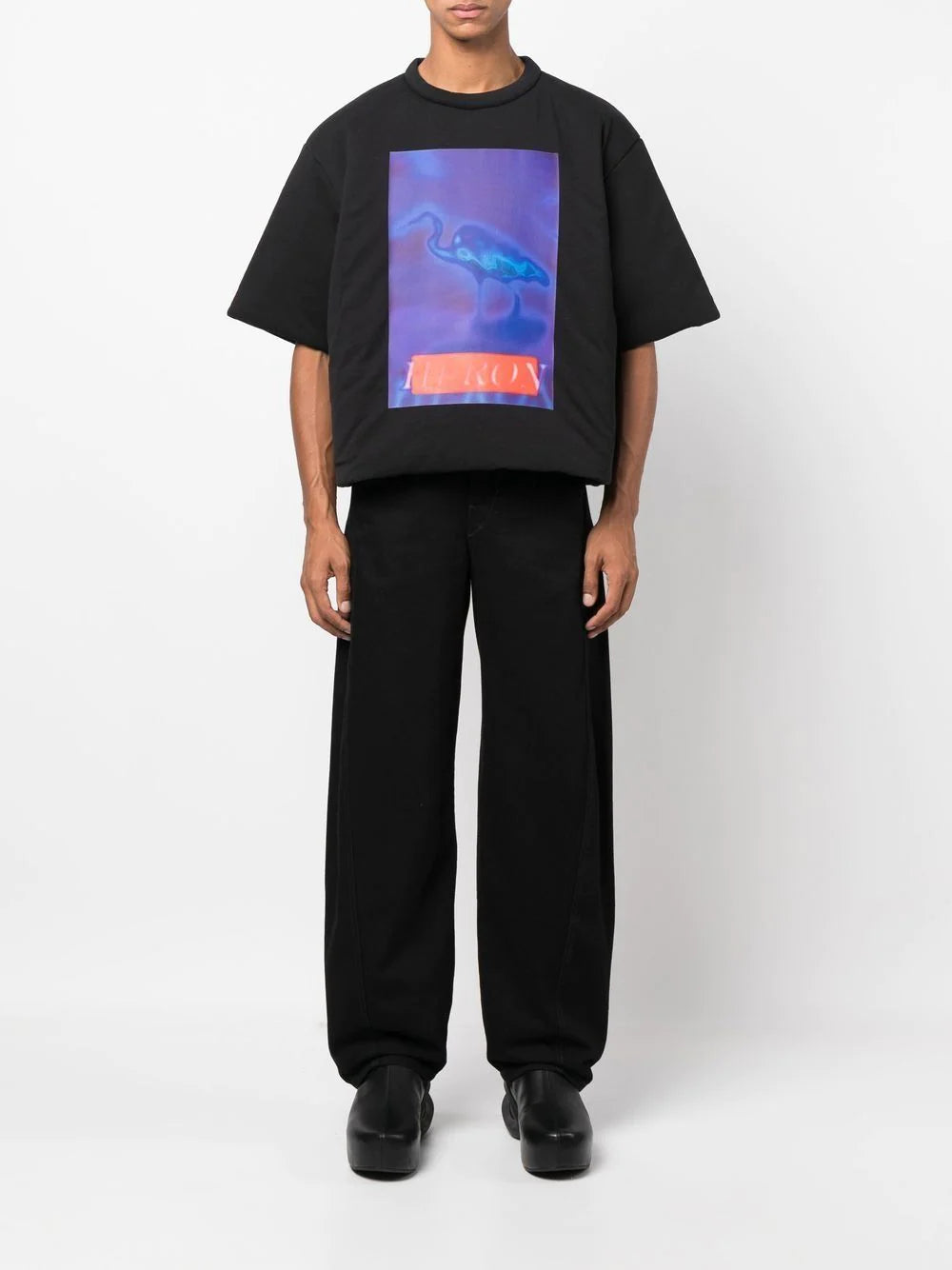 HERON PRESTON Censored Padded S/S T-Shirt Black/Navy - MAISONDEFASHION.COM