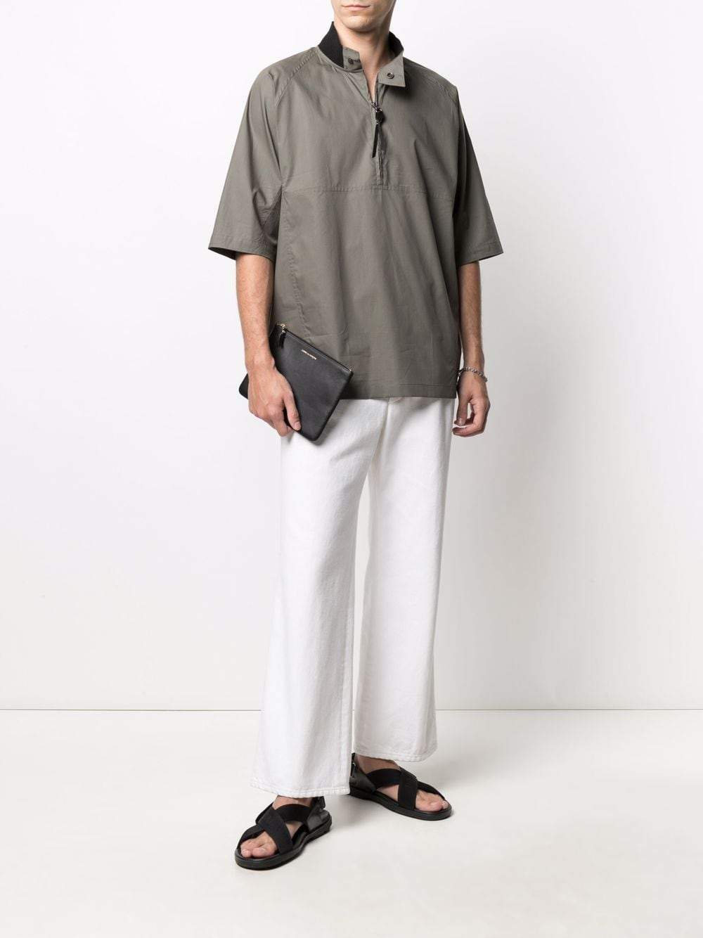 SALVATORE FERRAGAMO Zipped Collar Shirt Green - MAISONDEFASHION.COM