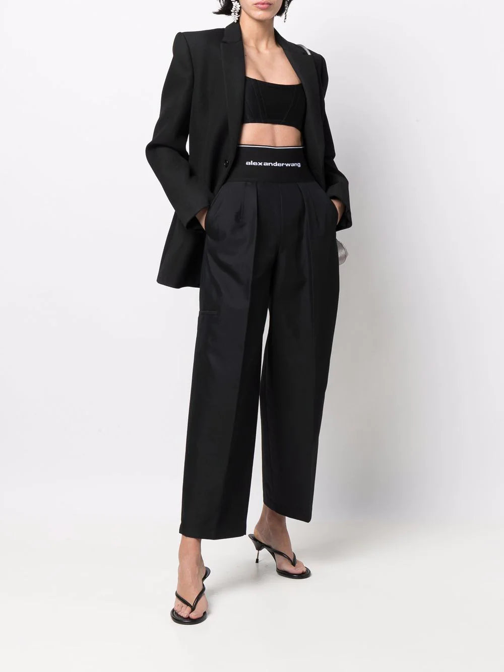 ALEXANDER WANG WOMEN High Waisted Wide-leg Trousers Black - MAISONDEFASHION.COM