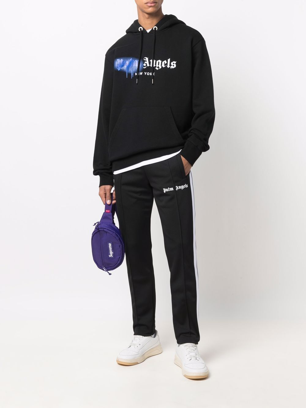 PALM ANGELS Logo Slim Track Pants Black/White - MAISONDEFASHION.COM