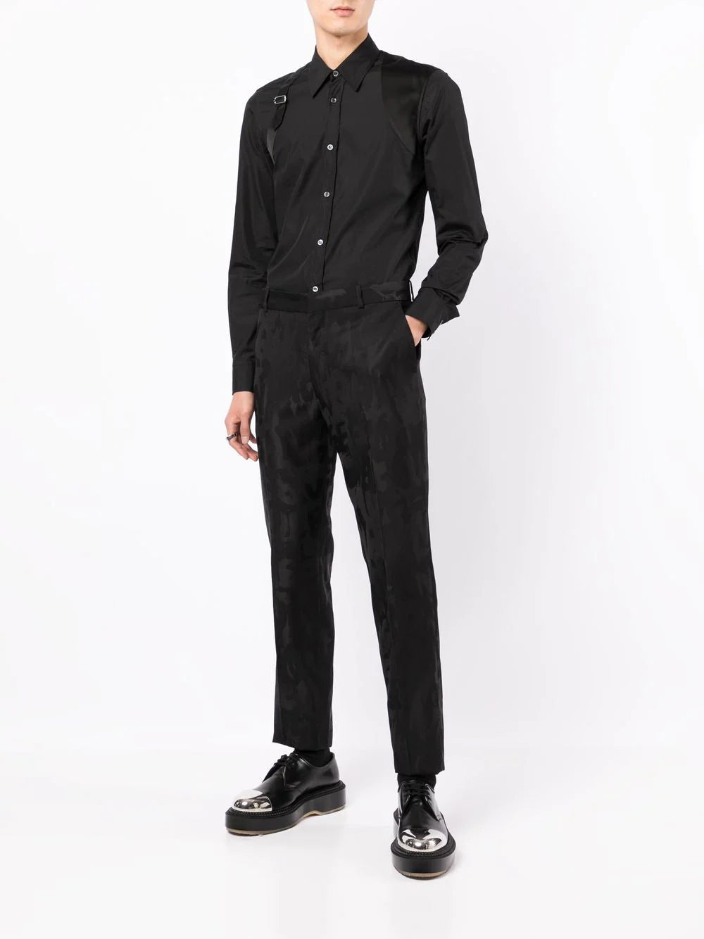 ALEXANDER MCQUEEN Tapered Graffiti Jacquard Trousers Black - MAISONDEFASHION.COM