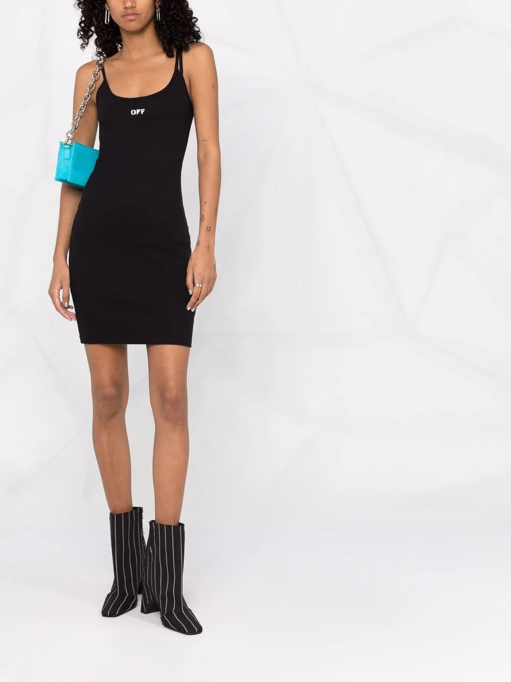 OFF-WHITE WOMEN Off Stamp Basic Rib Dress Black/White - MAISONDEFASHION.COM