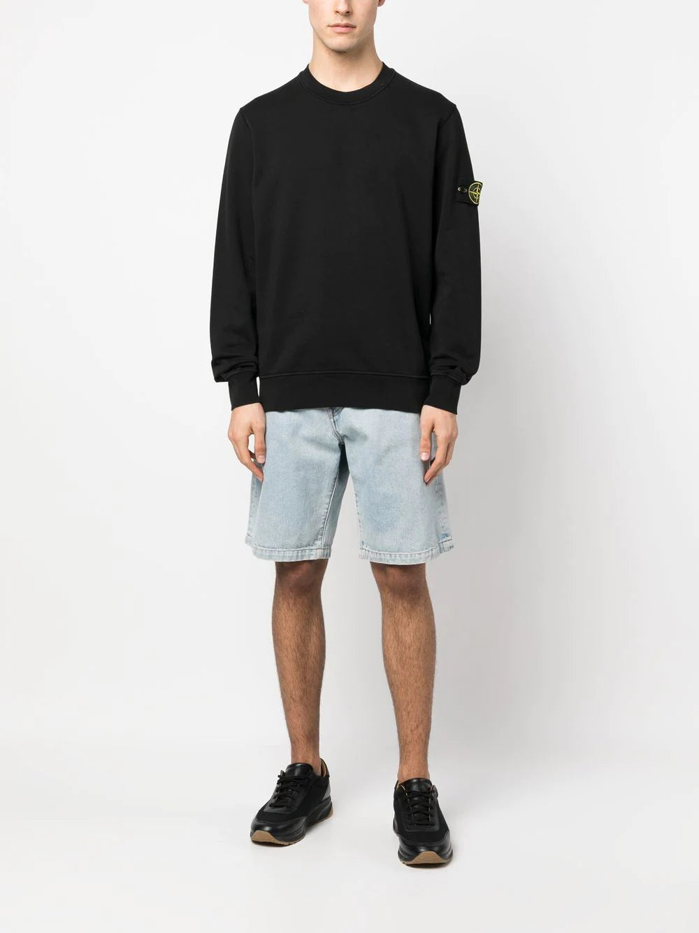 STONE ISLAND Logo Patch Cotton Sweatshirt Black - MAISONDEFASHION.COM