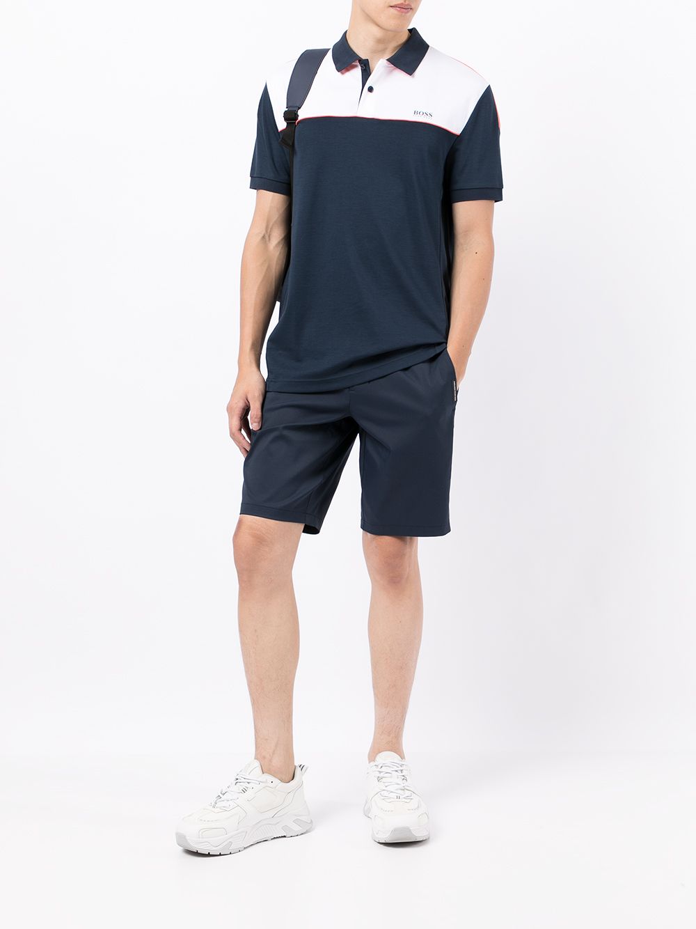 BOSS Colour-block short-sleeved polo shirt Navy/White - MAISONDEFASHION.COM