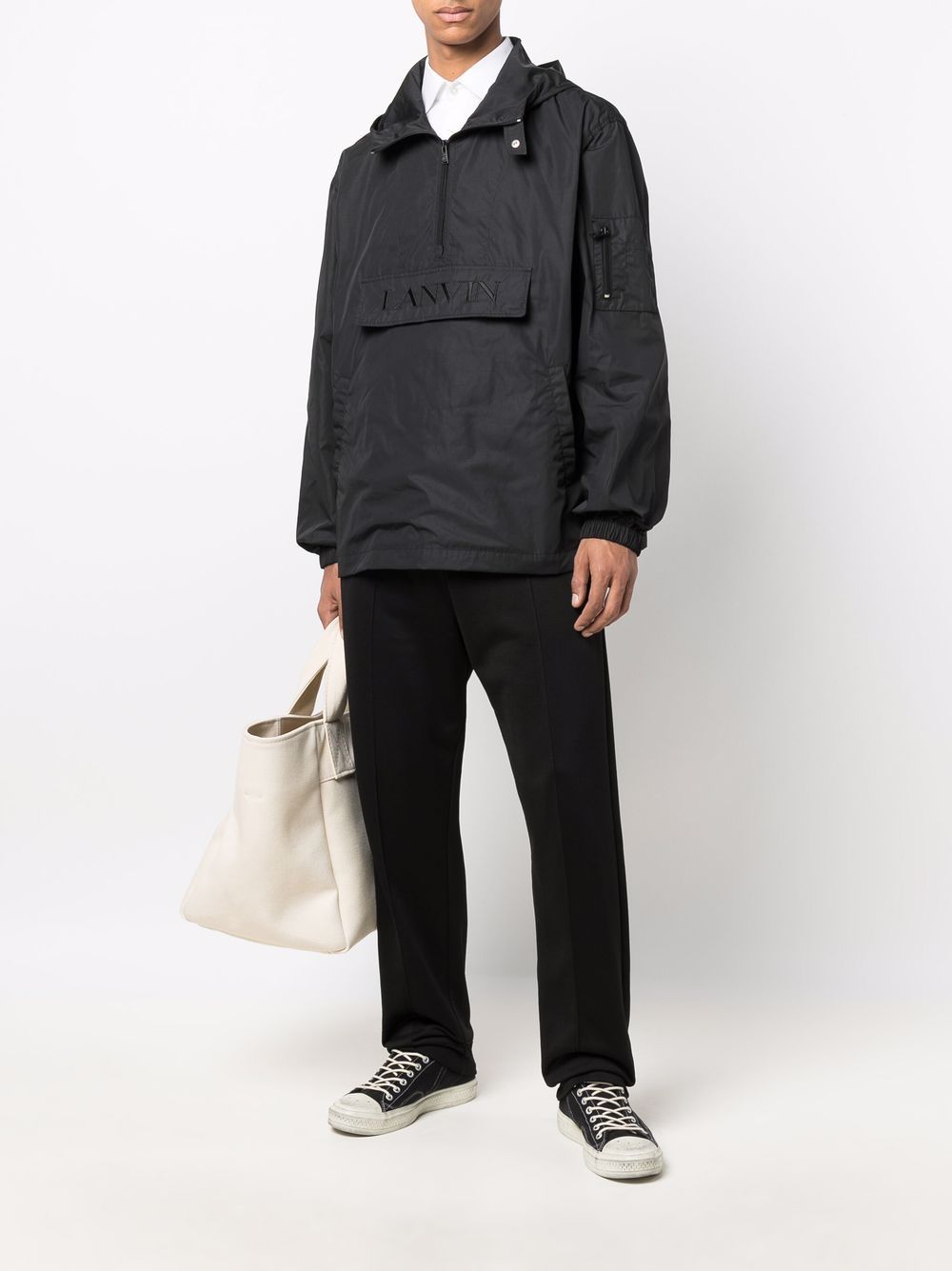 LANVIN Logo Embroidered Windbreaker Black - MAISONDEFASHION.COM