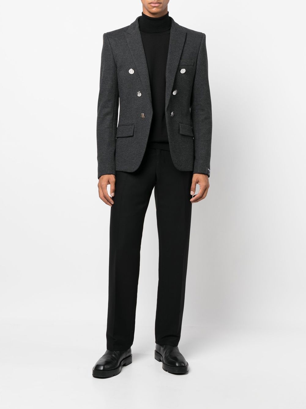 BALMAIN Double-breasted wool-twill blazer Grey - MAISONDEFASHION.COM