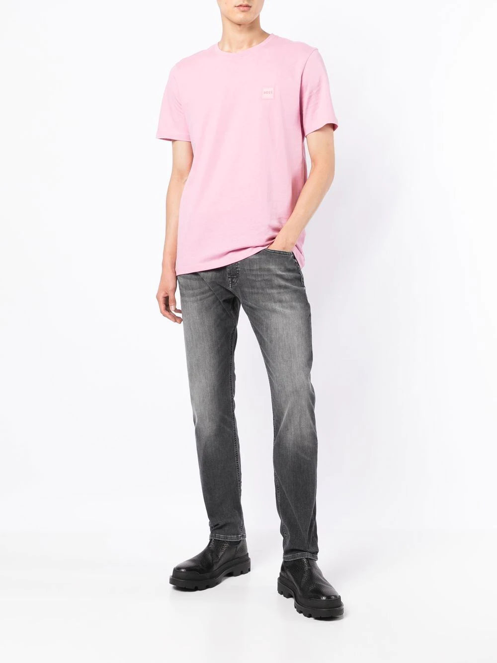 BOSS Chest Logo-patch Detail T-shirt Light/Pastel Pink - MAISONDEFASHION.COM