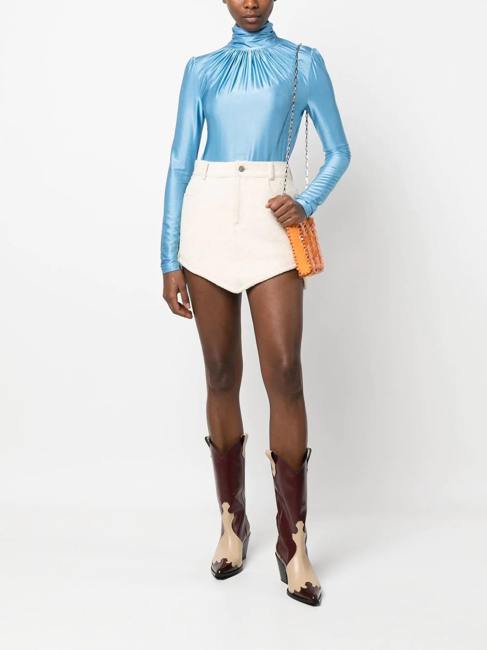 PACO RABANNE Ruched Long Sleeved Top Blue - MAISONDEFASHION.COM