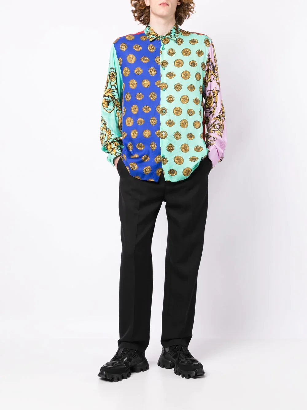 VERSACE JEANS COUTURE Barocco-print long-sleeve shirt Multicolour - MAISONDEFASHION.COM