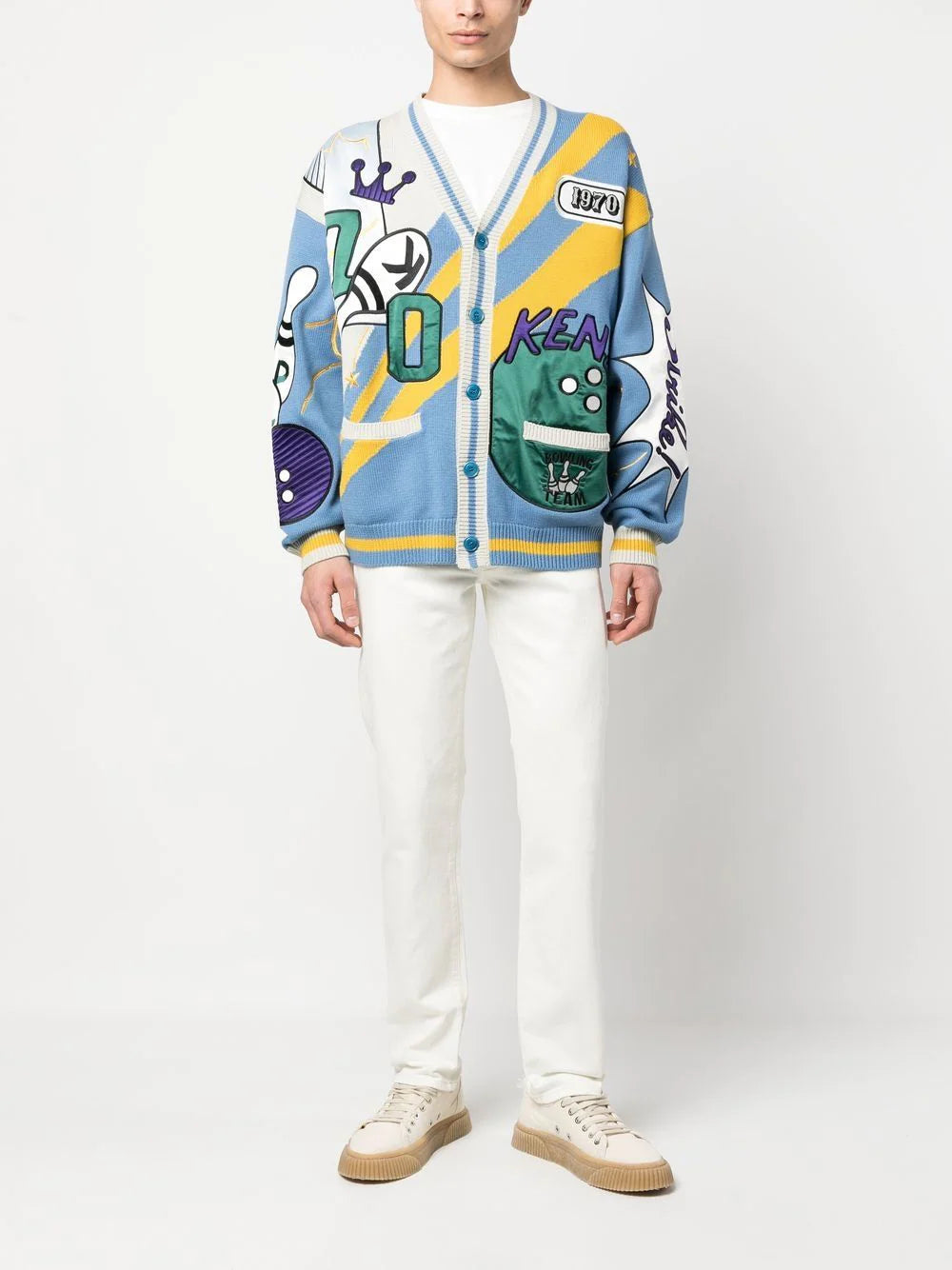 KENZO Bowling Elephant Cardigan Cyan - MAISONDEFASHION.COM