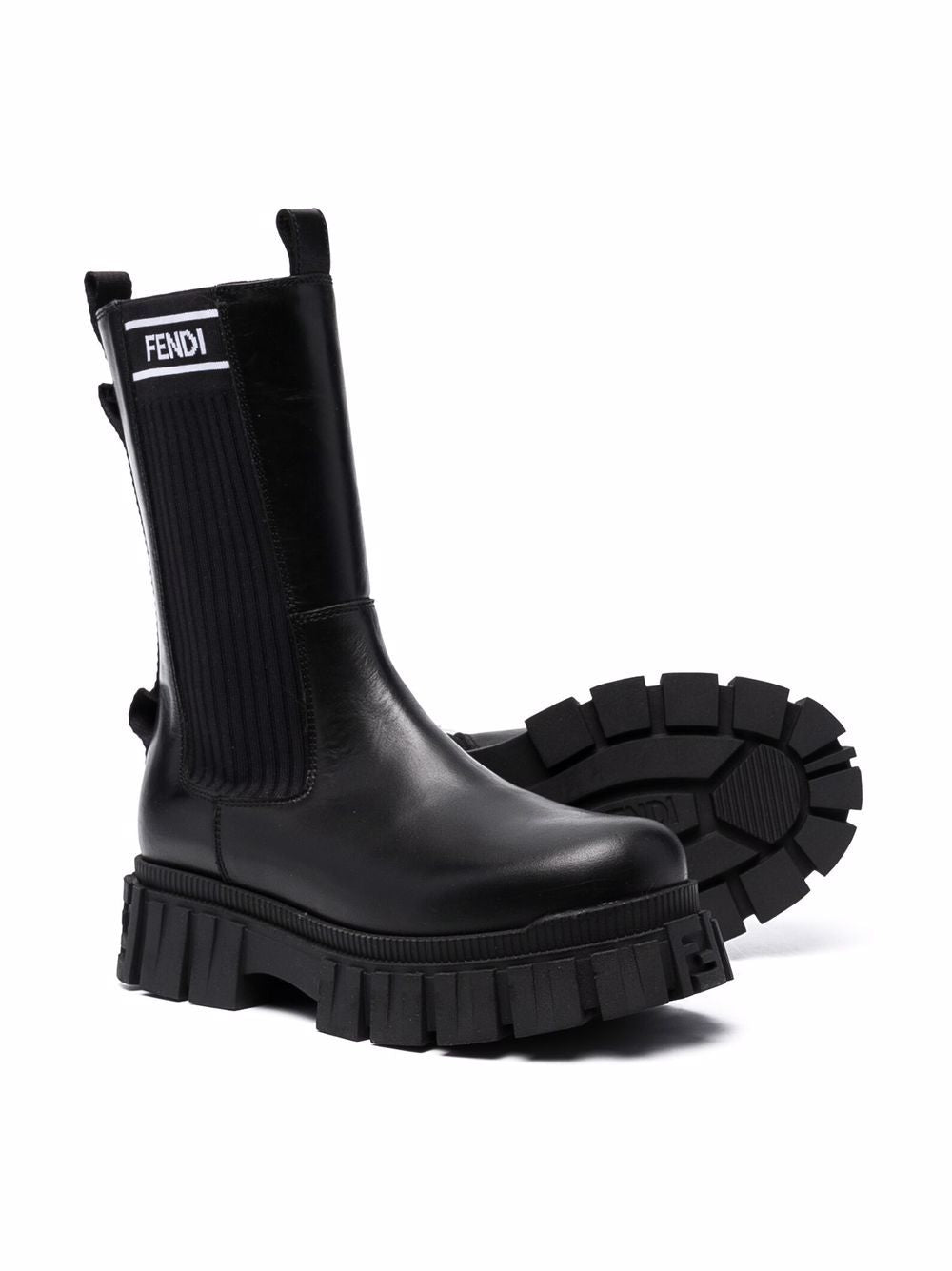 FENDI KIDS Logo calf-length boots Black - MAISONDEFASHION.COM
