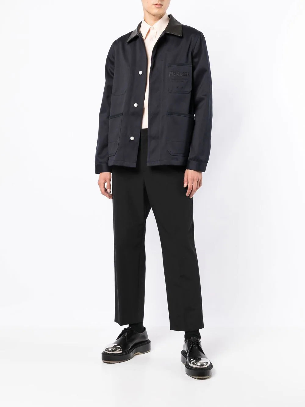 ALEXANDER MCQUEEN Logo Shirt Jacket Navy - MAISONDEFASHION.COM