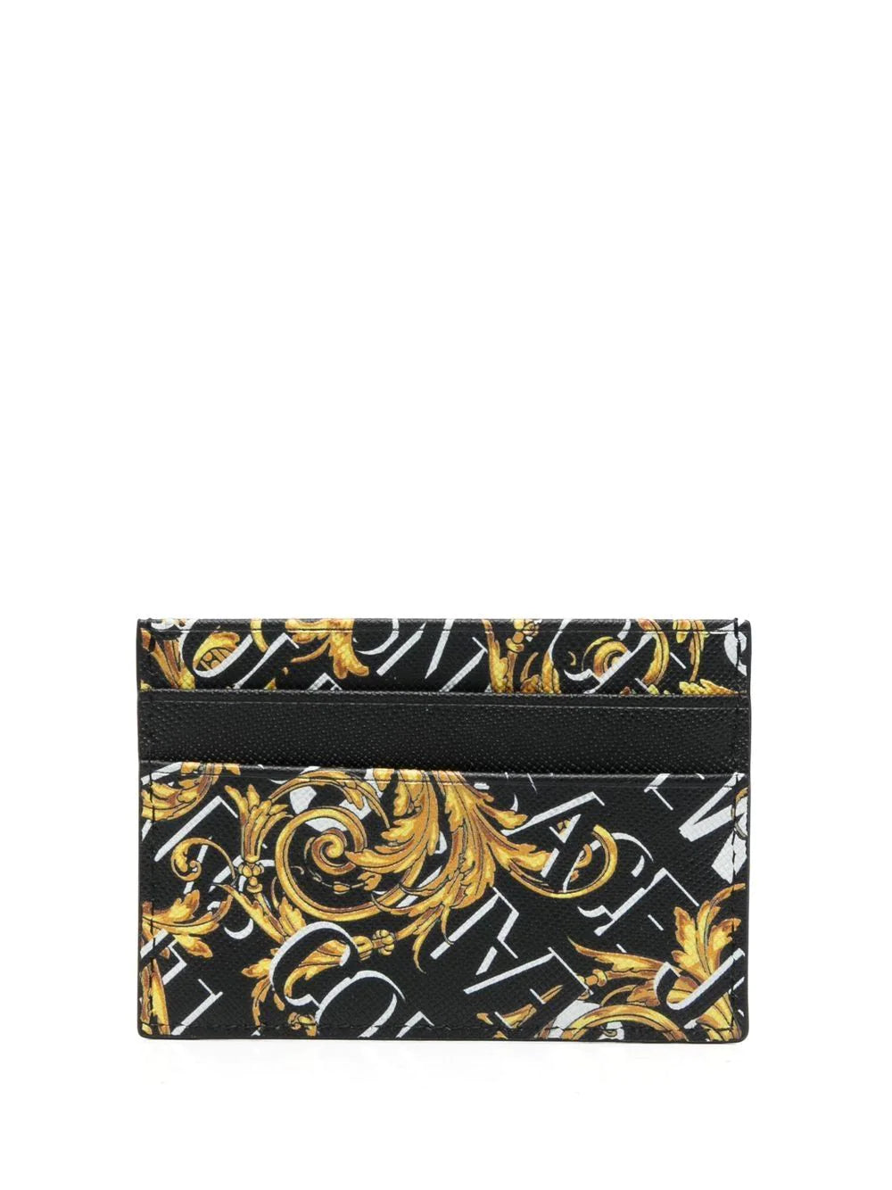 VERSACE Baroque Logo Print Leather Card Holder Black - MAISONDEFASHION.COM