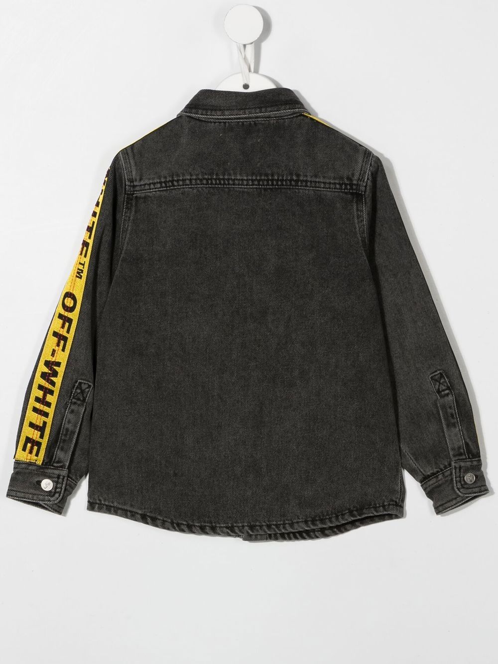 OFF-WHITE KIDS Industrial Logo Band Denim Shirt Dark Grey/Yellow - MAISONDEFASHION.COM