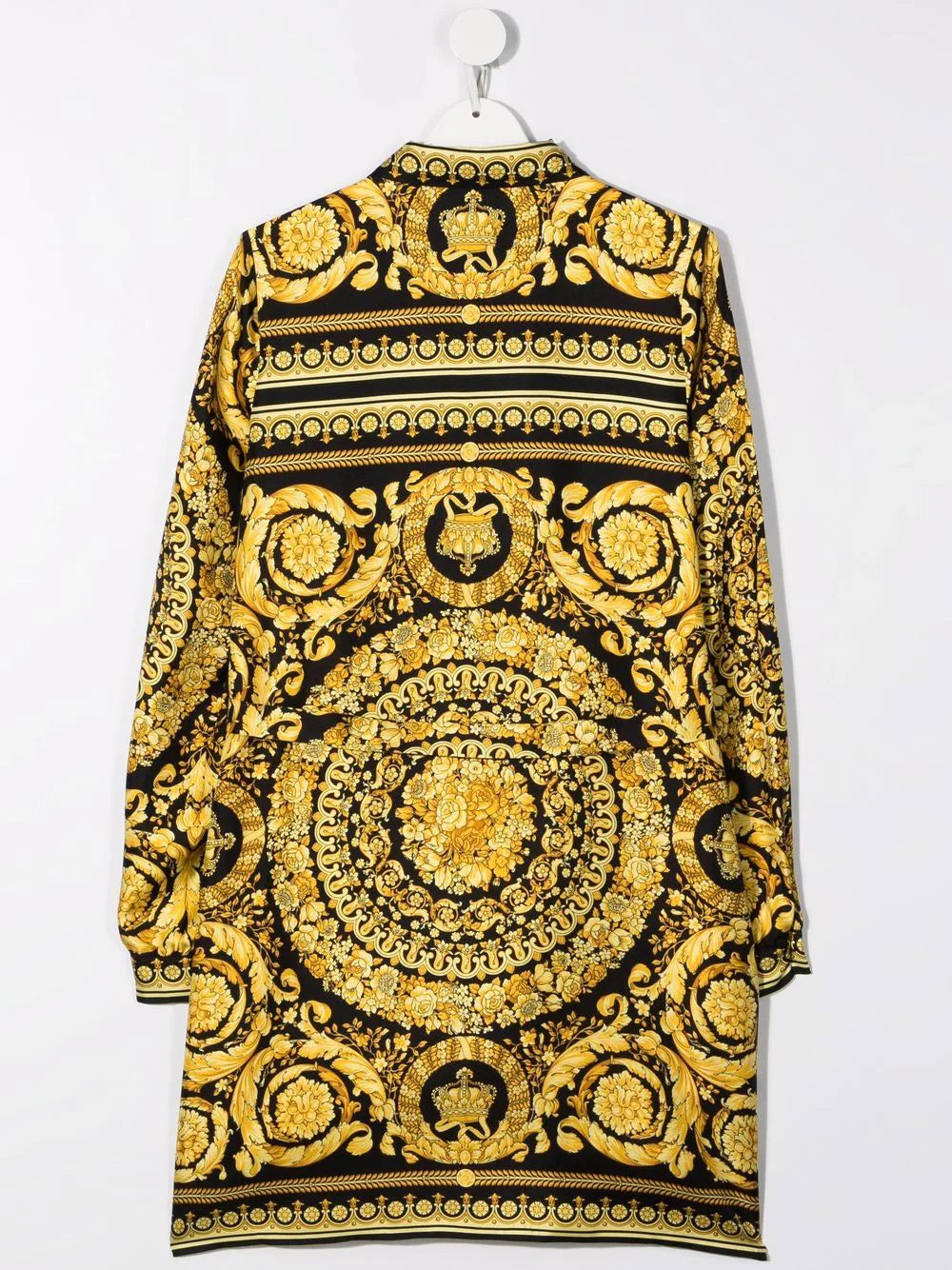 VERSACE KIDS Baroque Print Silk Shirt Dress Black/Gold - MAISONDEFASHION.COM