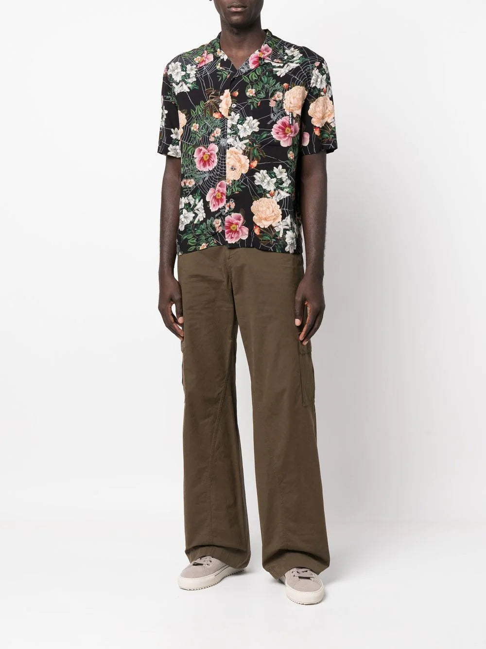 PALM ANGELS Floral Print Bowling Shirt Black - MAISONDEFASHION.COM