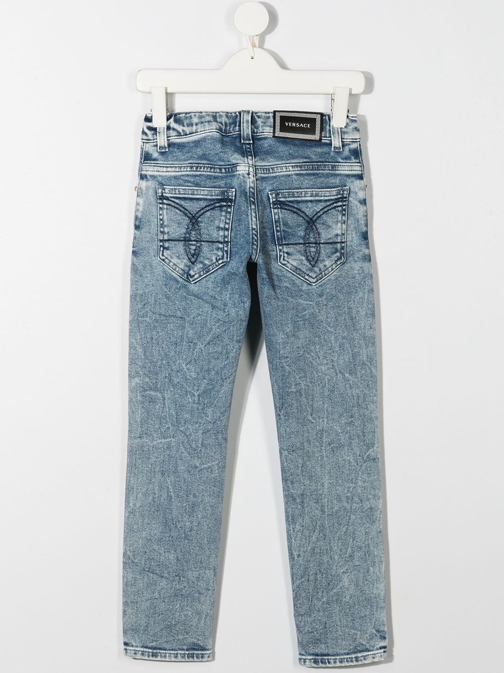 VERSACE KIDS Rhinestone Logo Denim Jeans Blue - Maison De Fashion 