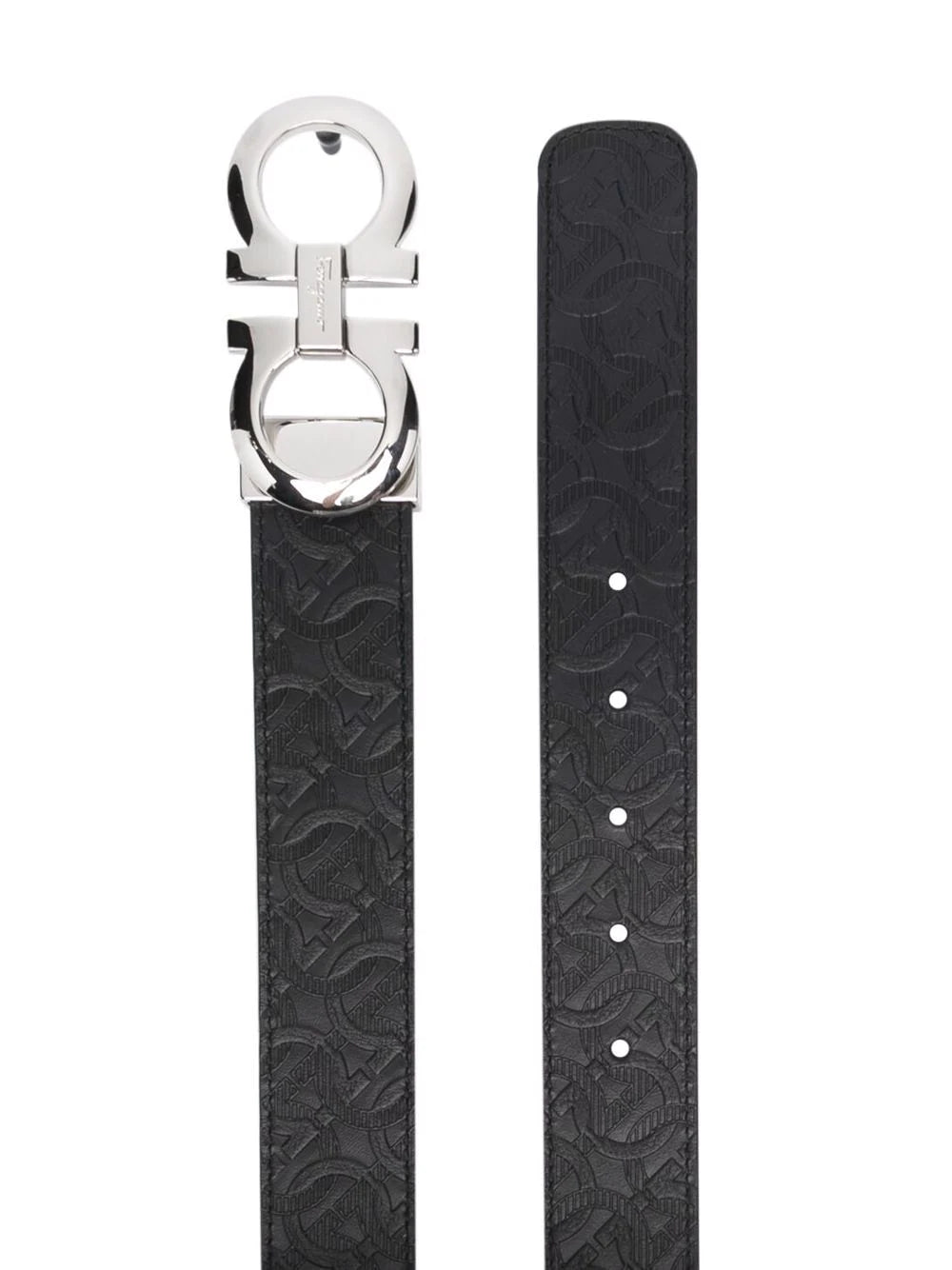 SALVATORE FERRAGAMO Embossed Gancini Belt Black - MAISONDEFASHION.COM