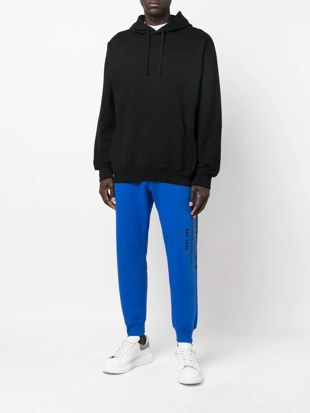 ALEXANDER MCQUEEN Graffiti Logo Print Sweat Pants Royal Blue - MAISONDEFASHION.COM