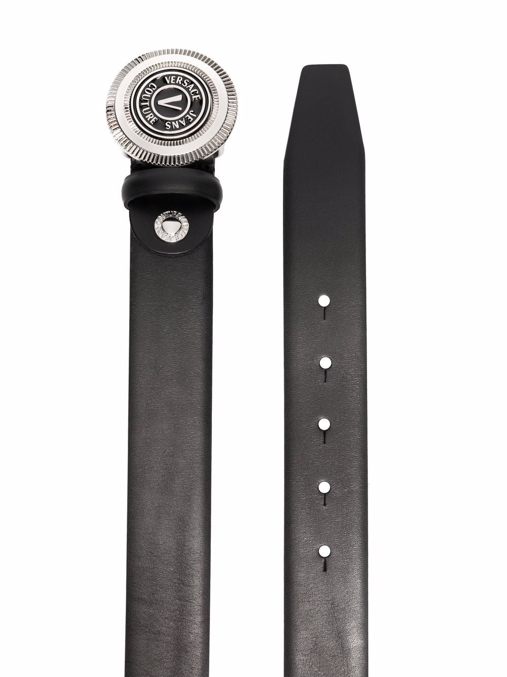 VERSACE JEANS COUTURE Logo-buckle leather belt Black/Silver - MAISONDEFASHION.COM