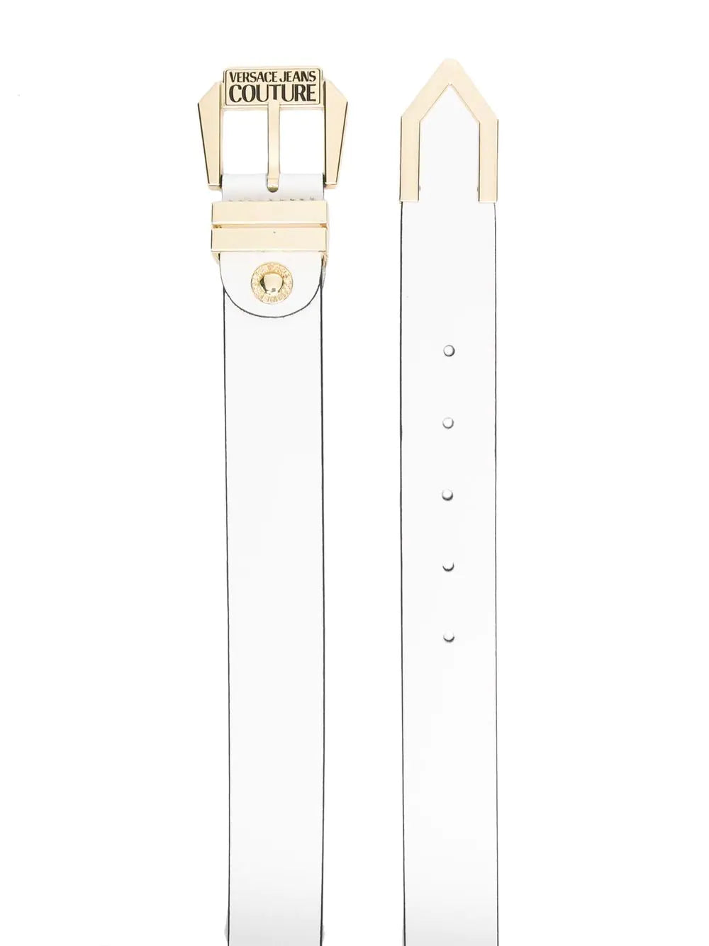 VERSACE WOMEN Logo Buckle Belt White/Gold - MAISONDEFASHION.COM