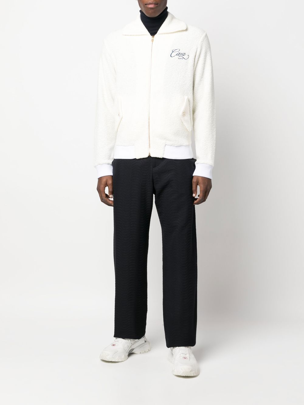 CASABLANCA Logo-embroidered zip-front jacket Off-White - MAISONDEFASHION.COM