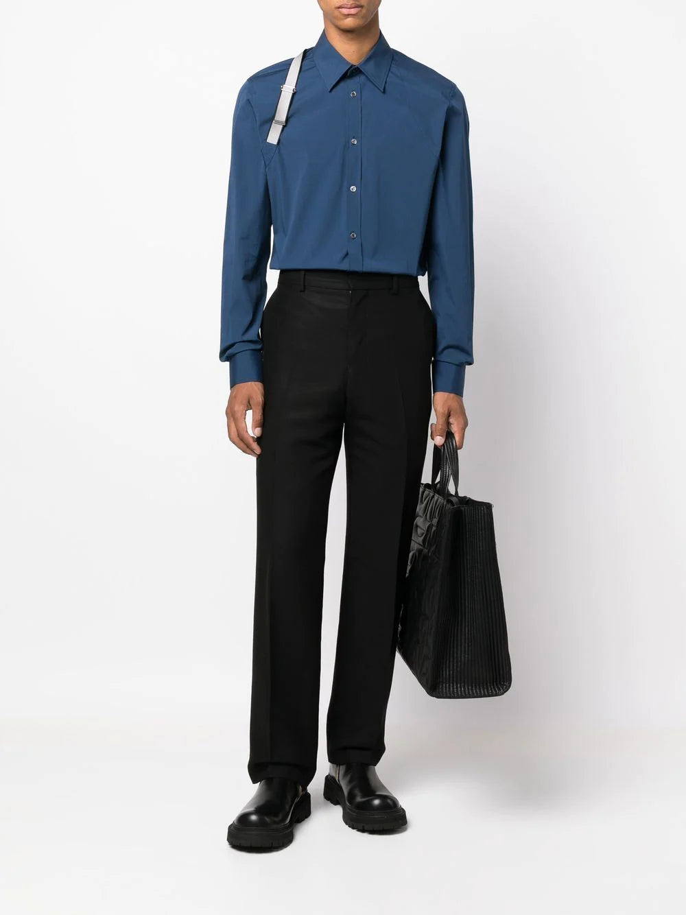 ALEXANDER MCQUEEN Signature Harness Shirt Blue - MAISONDEFASHION.COM