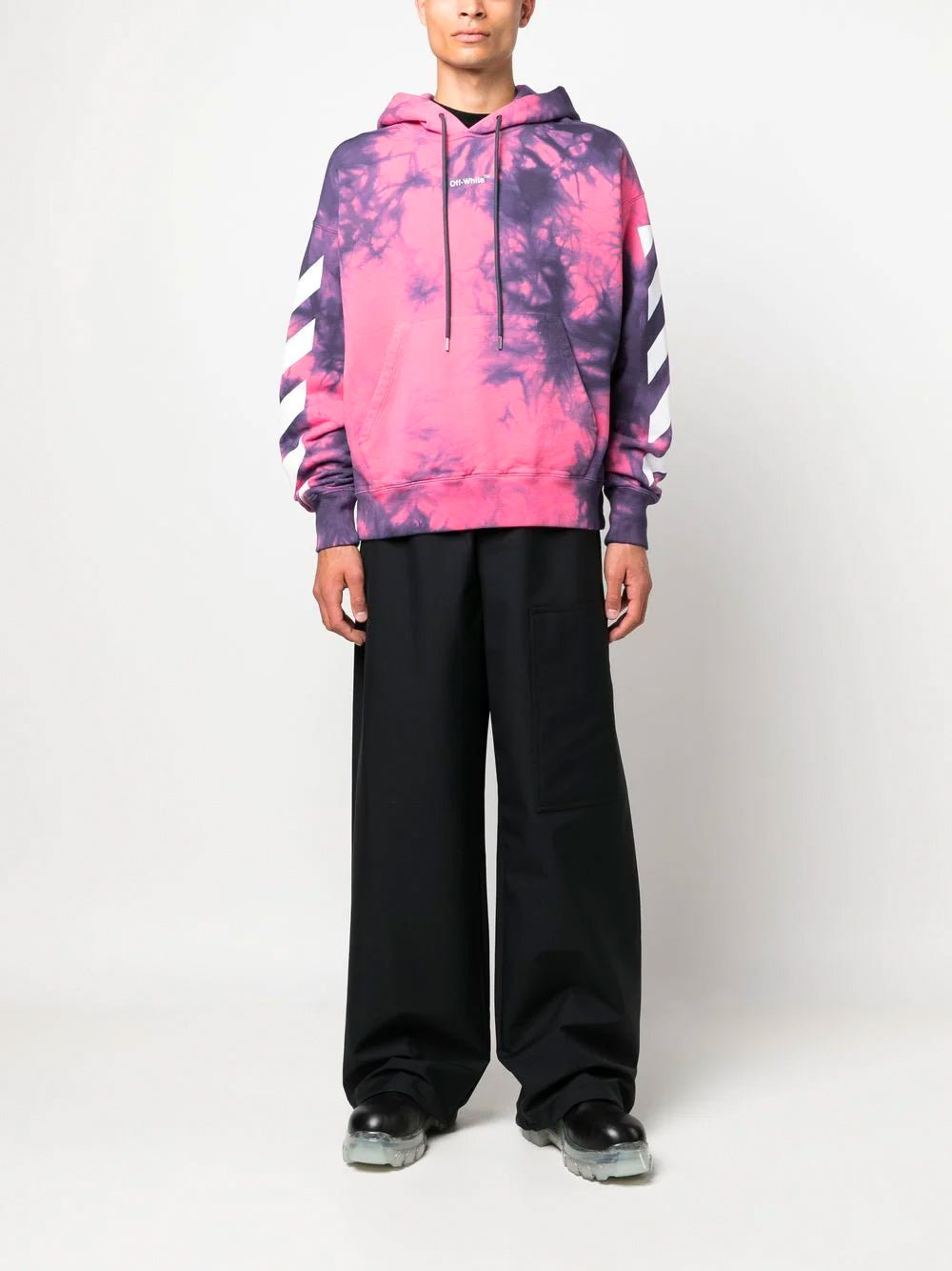 OFF-WHITE Diag Arrow Tie Dye Skate Fit Hoodie Pink - MAISONDEFASHION.COM