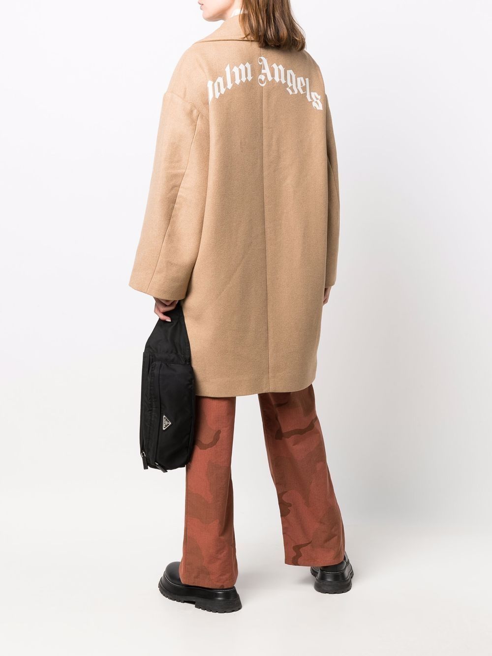 PALM ANGELS WOMEN Round Logo Coat Beige - MAISONDEFASHION.COM