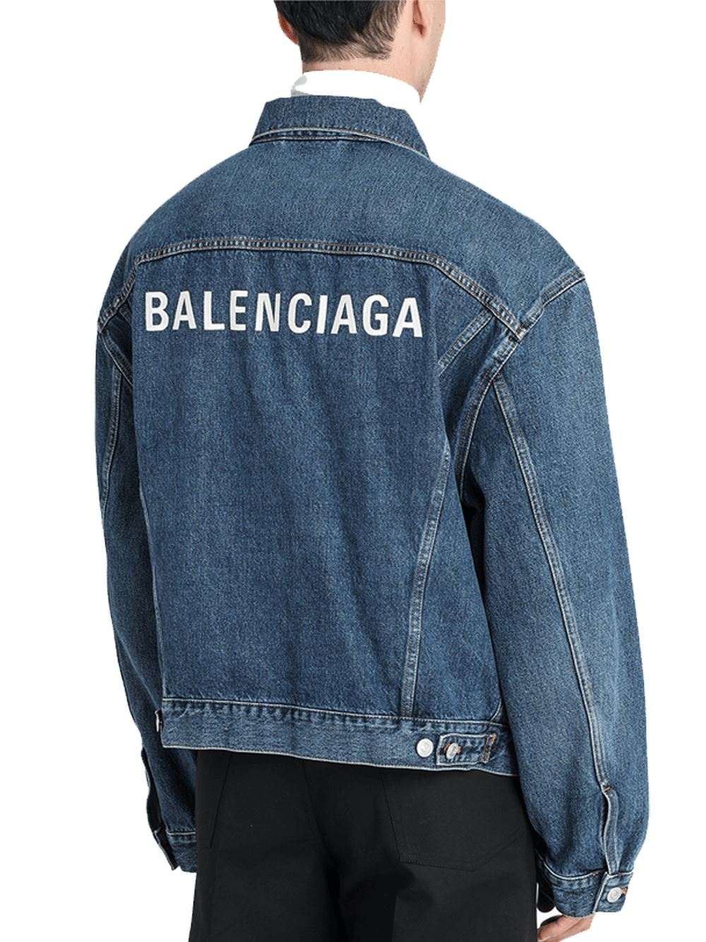 BALENCIAGA Embroidered Logo Denim Jacket Blue - Maison De Fashion 