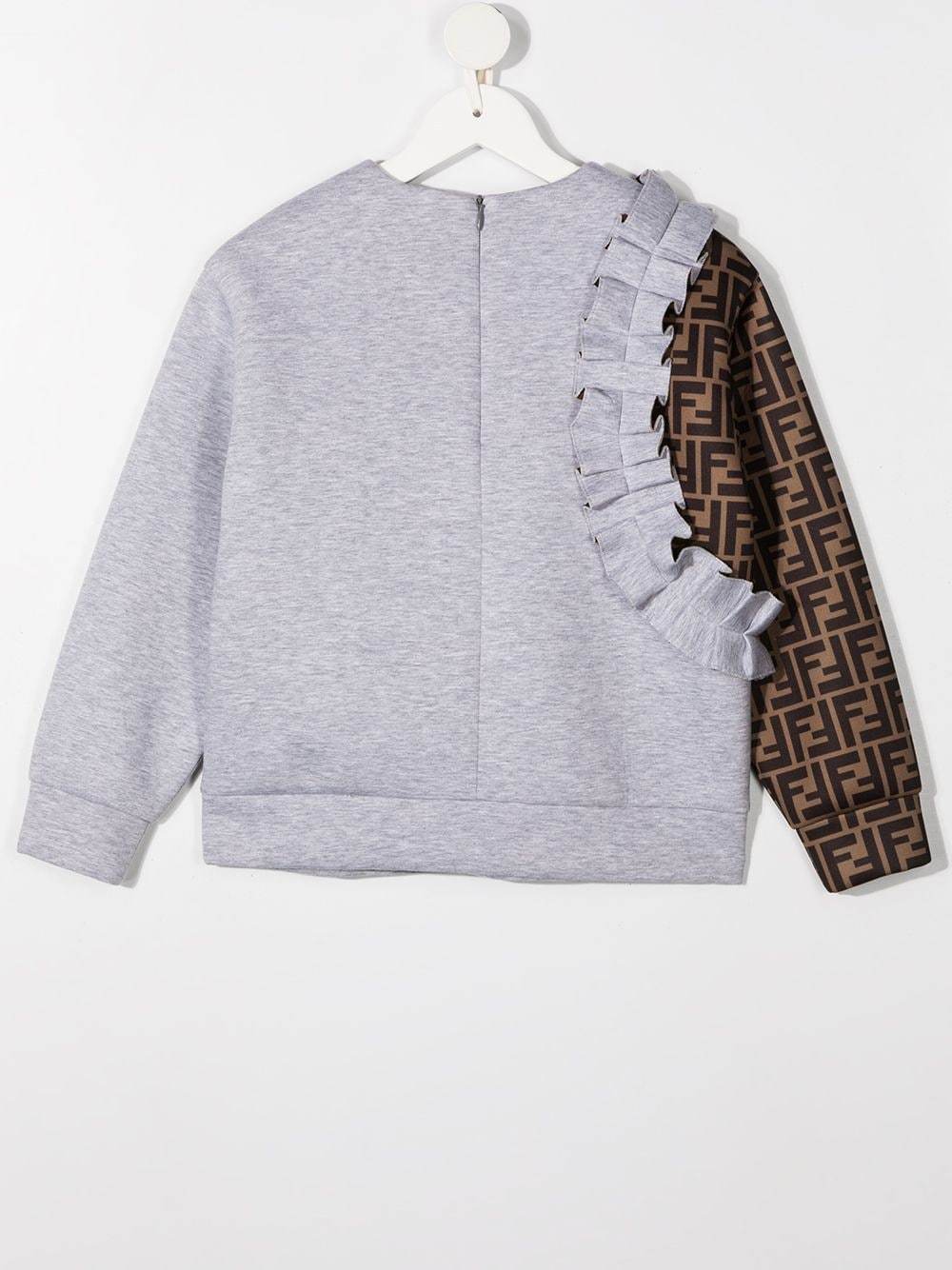 FENDI KIDS Ruffled FF-Logo Sleeve Sweatshirt Grey - MAISONDEFASHION.COM