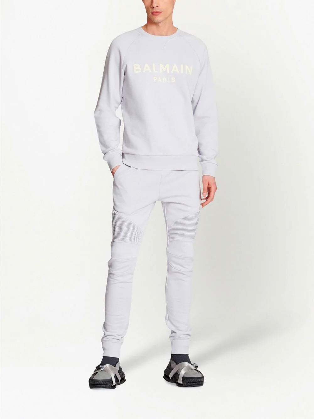 BALMAIN Logo Print Sweatshirt Light Blue/Pale Yellow - MAISONDEFASHION.COM