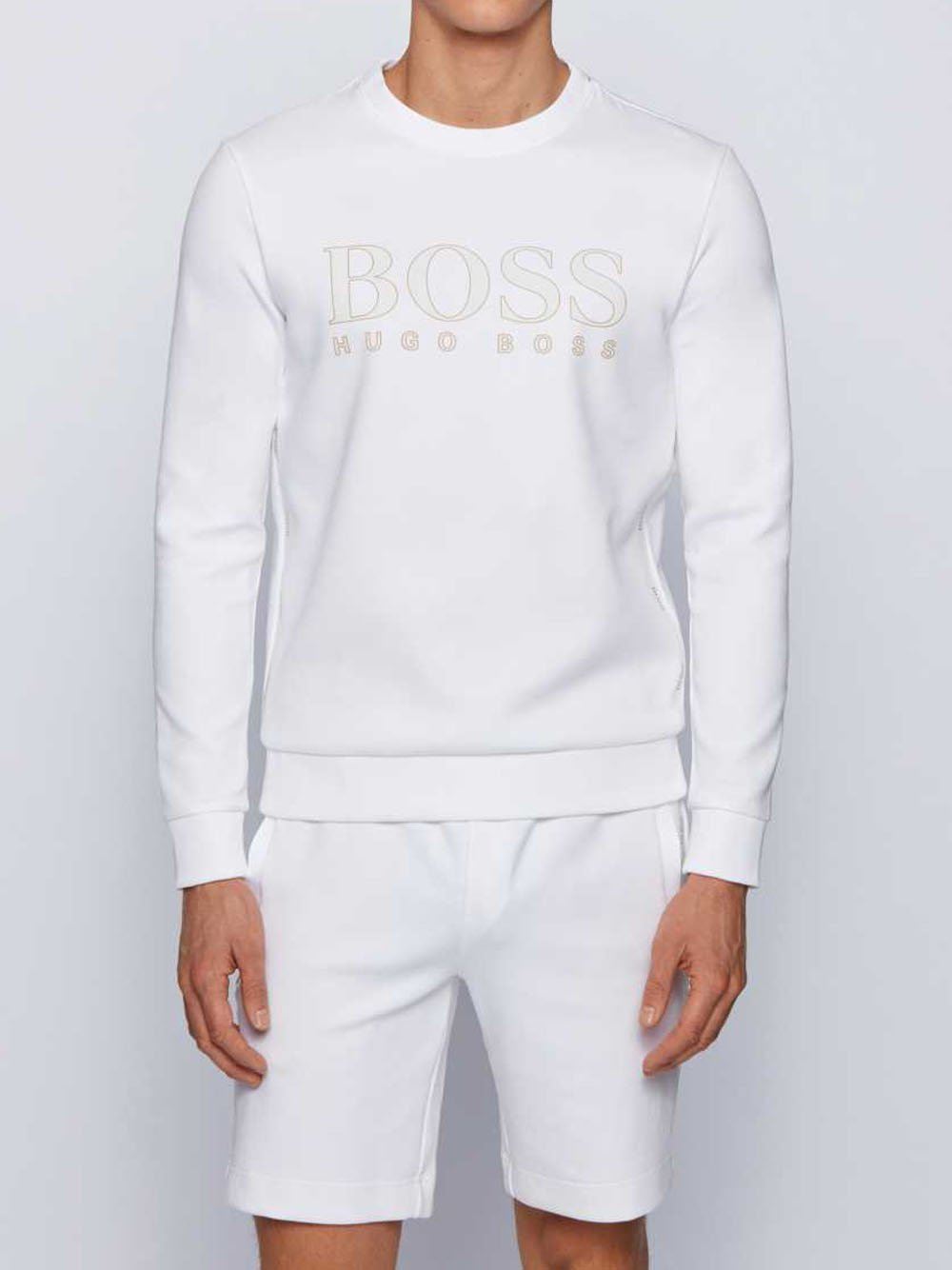 BOSS Logo Print Slim-fit Sweatshirt White - MAISONDEFASHION.COM