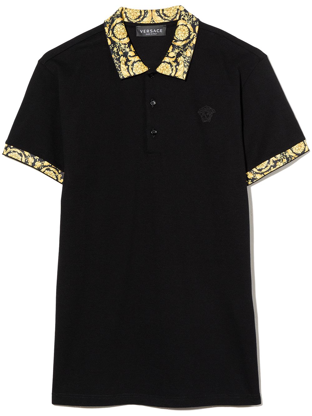 VERSACE KIDS Baroque-pattern Print Polo Shirt Black - MAISONDEFASHION.COM