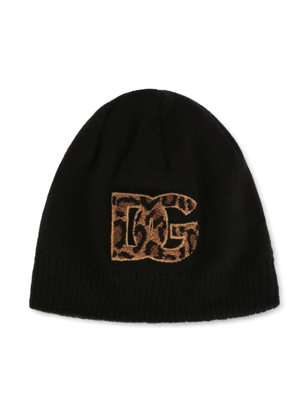 DOLCE & GABBANA KIDS DG Logo-patch Wool Beanie Black/Brown - MAISONDEFASHION.COM