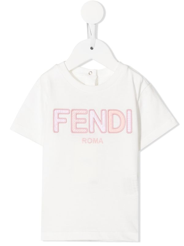FENDI BABY Embroidered-logo T-shirt White/Pink - MAISONDEFASHION.COM