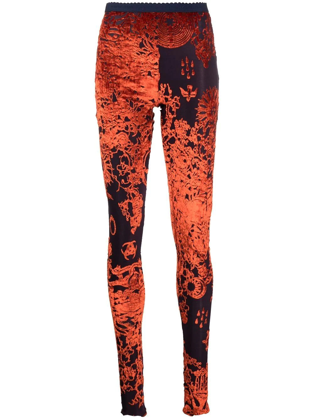 MARINE SERRE WOMEN Geotic Devore Leggings Blue - MAISONDEFASHION.COM