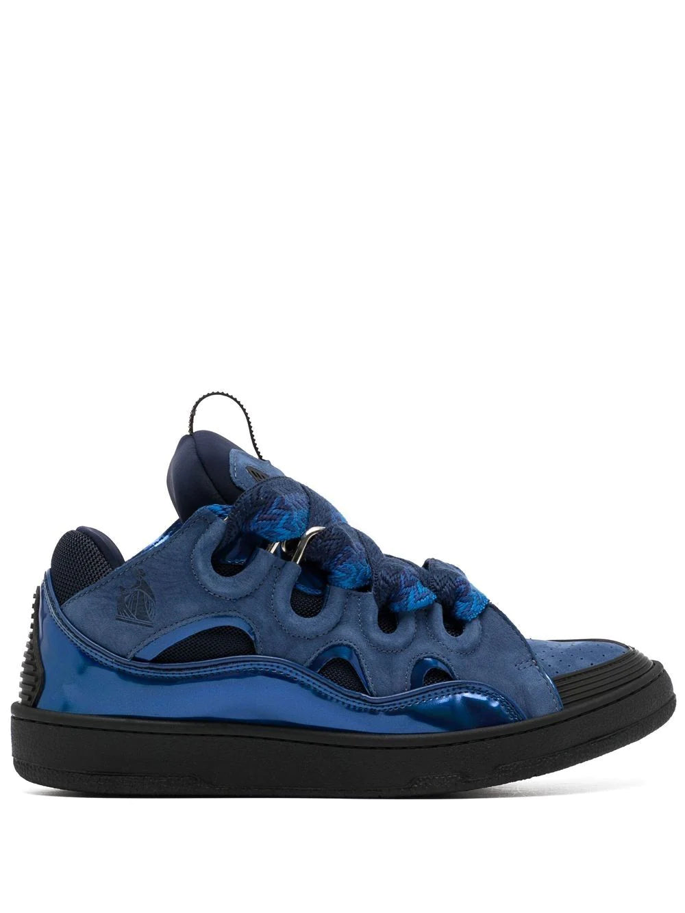 LANVIN Metallic Leather Curb Sneakers Majorelle Blue - MAISONDEFASHION.COM