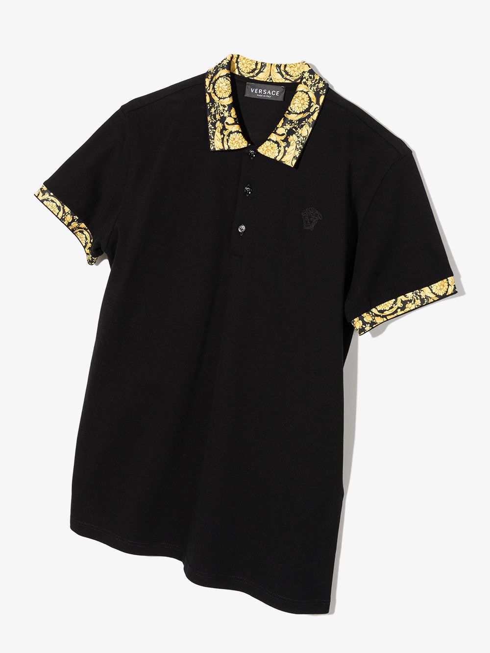 VERSACE KIDS Baroque-pattern Print Polo Shirt Black - MAISONDEFASHION.COM