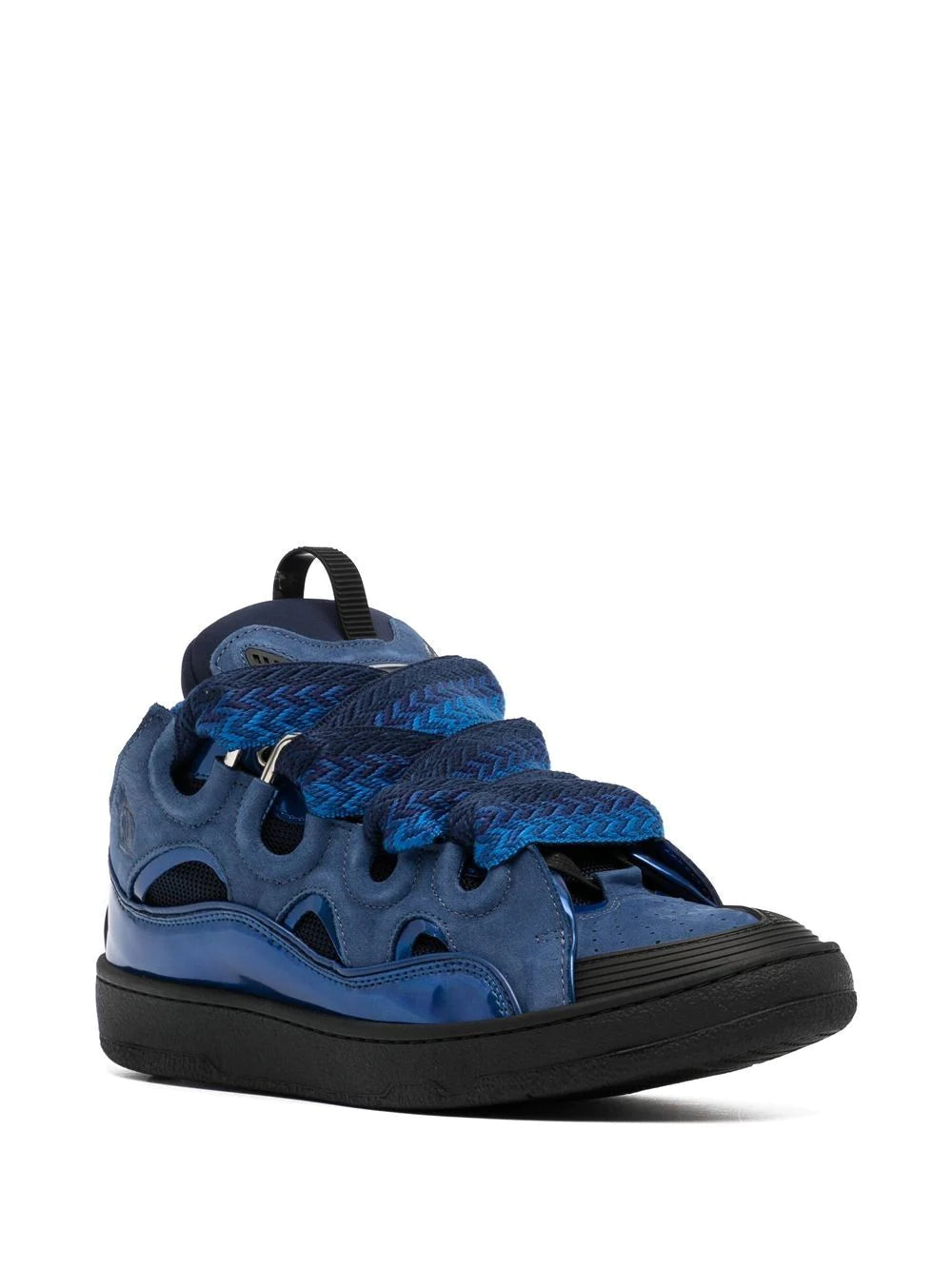 LANVIN Metallic Leather Curb Sneakers Majorelle Blue - MAISONDEFASHION.COM