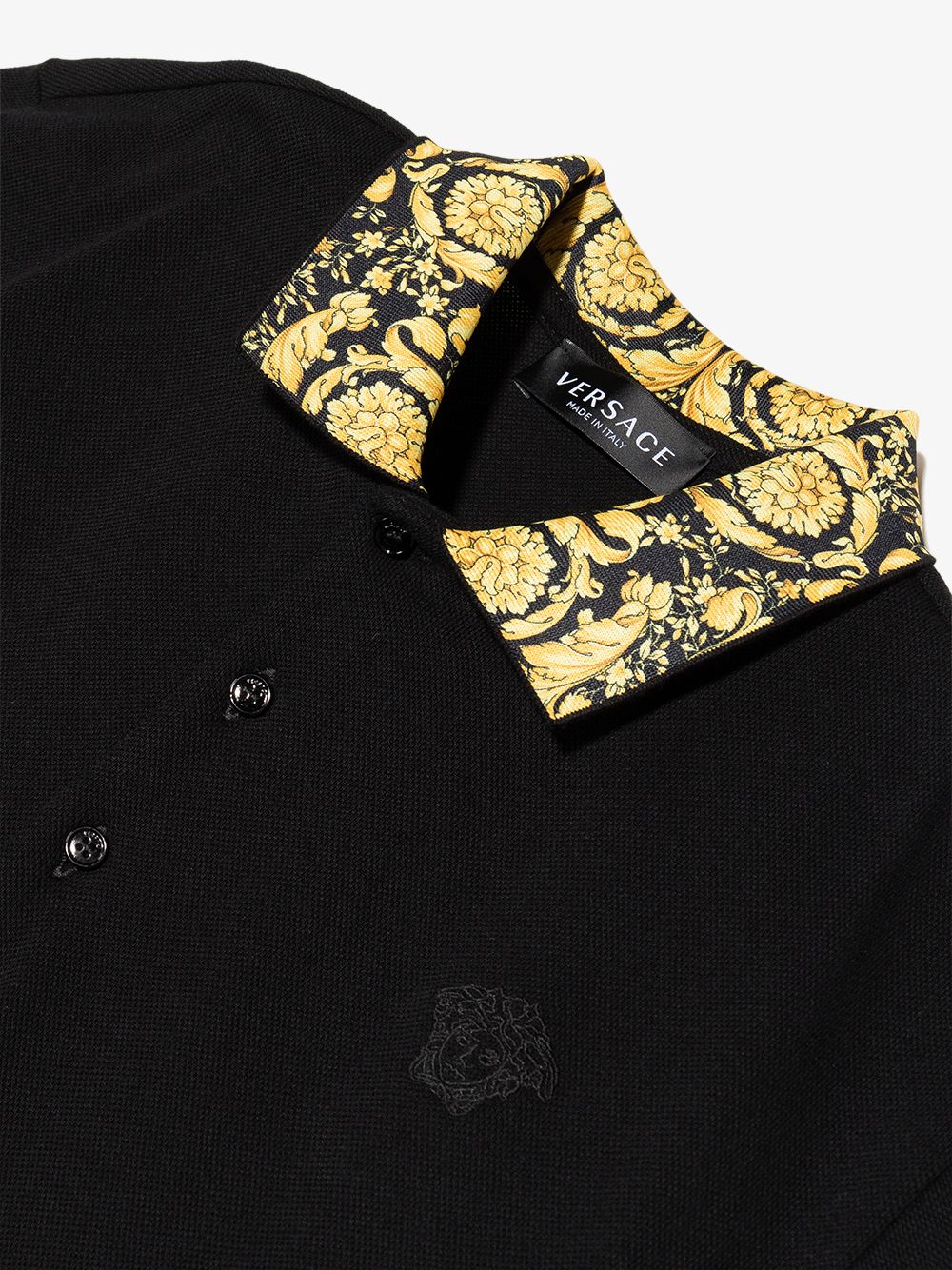 VERSACE KIDS Baroque-pattern Print Polo Shirt Black - MAISONDEFASHION.COM