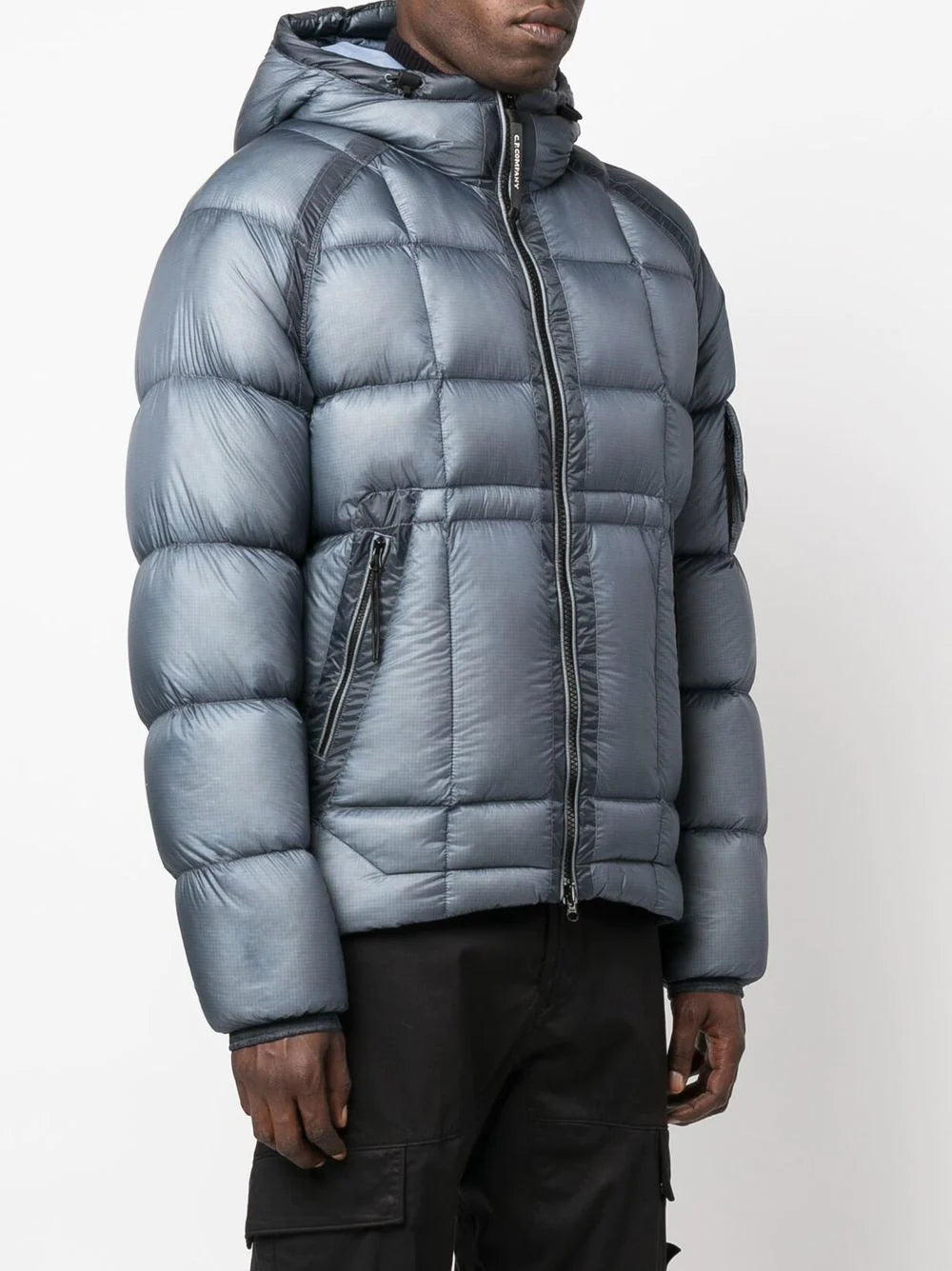 C.P. COMPANY Logo-patch Feather-down Padded Jacket Blue - MAISONDEFASHION.COM