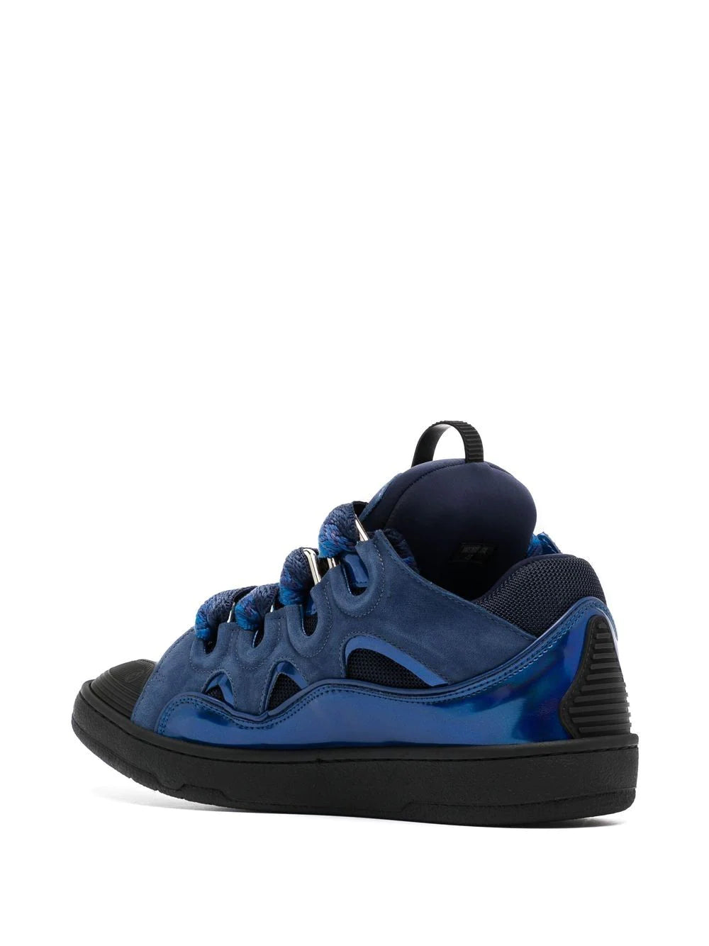 LANVIN Metallic Leather Curb Sneakers Majorelle Blue - MAISONDEFASHION.COM