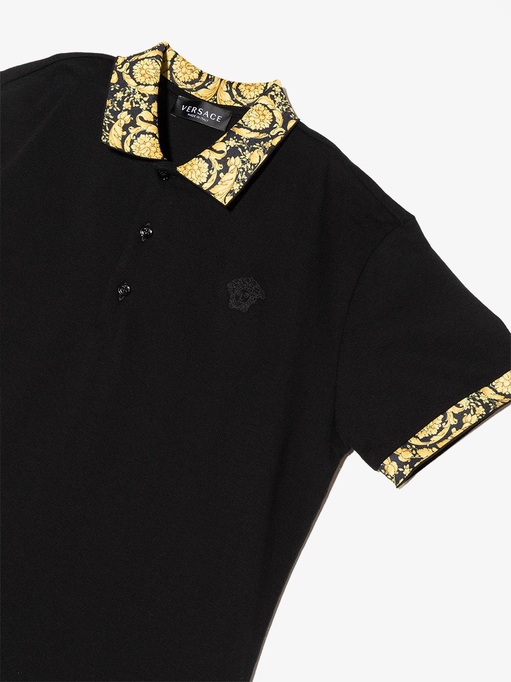 VERSACE KIDS Baroque-pattern Print Polo Shirt Black - MAISONDEFASHION.COM